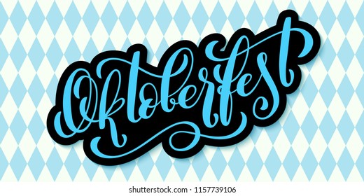 Oktoberfest celebration background. Happy Oktoberfest in German Lettering typography. Beer festival decoration badge icon.