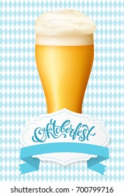 Oktoberfest celebration background. Happy Oktoberfest in German Lettering typography. Beer festival decoration badge icon.
