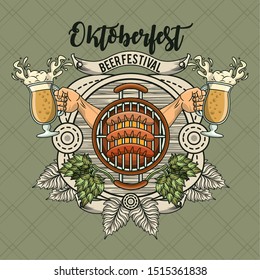 Oktoberfest Celebration banner design with bbq, vector illustration