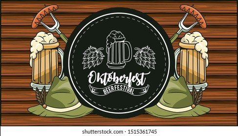 Oktoberfest Celebration banner design with beer and hop cone, vector illustration