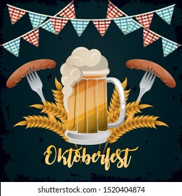Oktoberfest Celebration banner design with beer and food, vector illustration