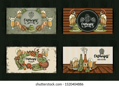 Oktoberfest Celebration banner sets design with beer festival icons, vector illustration