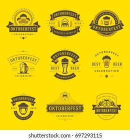 Oktoberfest celebration beer festival labels, badges and logos set retro style vector illustration.