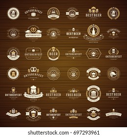 Oktoberfest celebration beer festival labels, badges and logos set retro style vector illustration.