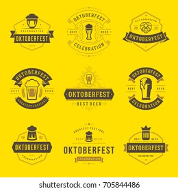 Oktoberfest celebration beer festival labels, badges and logos set retro style vector illustration.