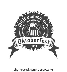 Oktoberfest celebration. Beer festival retro style badge, label, emblem. Black on white background. Vector illustration. Beer label template