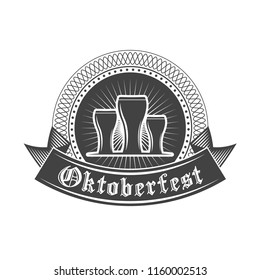 Oktoberfest celebration. Beer festival retro style badge, label, emblem. Black on white background. Vector illustration. Beer label template
