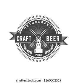 Oktoberfest celebration. Beer festival retro style badge, label, emblem. Black on white background. Vector illustration. Beer label template