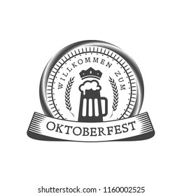 Oktoberfest celebration. Beer festival retro style badge, label, emblem. Black on white background. Vector illustration. Beer label template