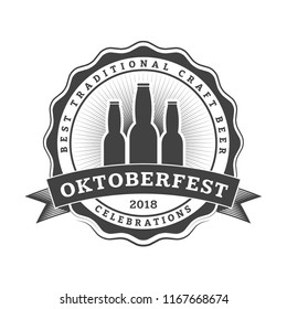 Oktoberfest celebration. Beer festival retro style badge, label, emblem. Black on white background. Vector illustration. Beer label template