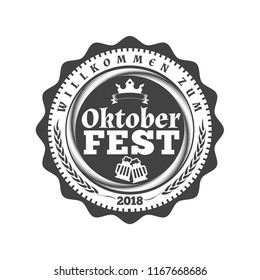 Oktoberfest celebration. Beer festival retro style badge, label, emblem. Black on white background. Vector illustration. Beer label template