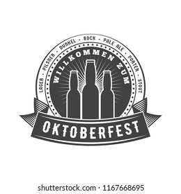 Oktoberfest celebration. Beer festival retro style badge, label, emblem. Black on white background. Vector illustration. Beer label template