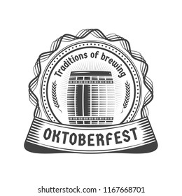 Oktoberfest celebration. Beer festival retro style badge, label, emblem. Black on white background. Vector illustration. Beer label template