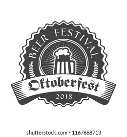 Oktoberfest celebration. Beer festival retro style badge, label, emblem. Black on white background. Vector illustration. Beer label template