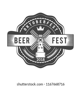 Oktoberfest celebration. Beer festival retro style badge, label, emblem. Black on white background. Vector illustration. Beer label template