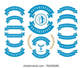 Oktoberfest celebration beer festival ribbons and objects set retro style vector illustration.