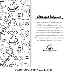 Oktoberfest celebration black and white vector background with attributes of festival and vertically space for text