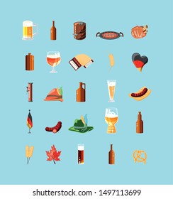 oktoberfest celebration day with set icons