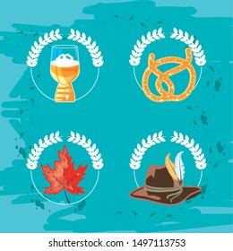 oktoberfest celebration day with set icons