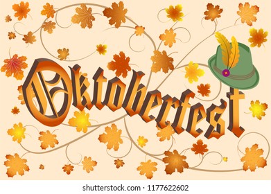 Oktoberfest celebration design with Bavarian hat and autumn leaves