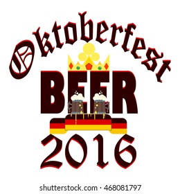 Oktoberfest celebration design with bavarian mug alcohol party vector crown symbol. Oktoberfest design with beer glasses. Traditional munich symbol, bar drink vintage celebration october retro flag.