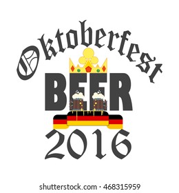 Oktoberfest celebration design with bavarian mug alcohol party vector crown symbol. Oktoberfest design with beer glasses. Traditional munich symbol, bar drink vintage celebration october retro flag.