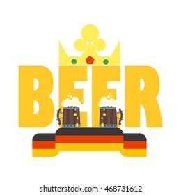 Oktoberfest celebration design with bavarian mug alcohol party vector crown symbol. Oktoberfest design with beer glasses. Traditional munich symbol, bar drink vintage celebration october retro flag.