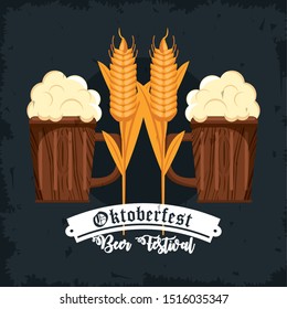 Oktoberfest Celebration design with beers, vector illustration