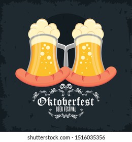 Oktoberfest Celebration design with sausage and beer, vector illustration