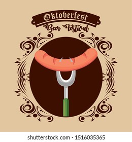 Oktoberfest Celebration design with sausage, vector illustration