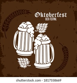 oktoberfest celebration festival with beers jars vector illustration design