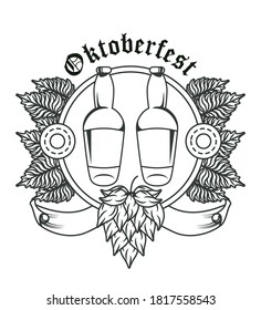 oktoberfest celebration festival poster with beers bottles vector illustration design
