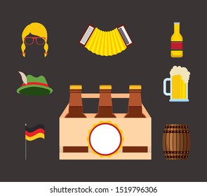 Oktoberfest celebration illustration, beer festival design with set icons