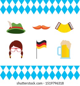 Oktoberfest celebration illustration, beer festival design with set icons