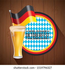 Oktoberfest celebration illustration, beer festival design with beer and flag, vector illustration
