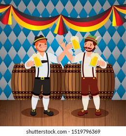 Oktoberfest celebration illustration, beer festival design with people drinking, vector illustration