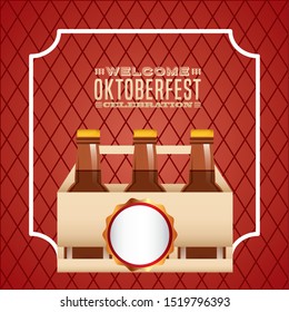 Oktoberfest celebration illustration, beer festival design with beer bottles, vector illustration