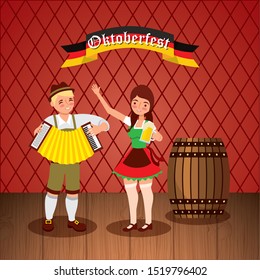 Oktoberfest celebration illustration, beer festival design with custom people, vector illustration