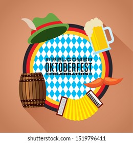Oktoberfest celebration illustration, beer festival design with party icons, vector illustration