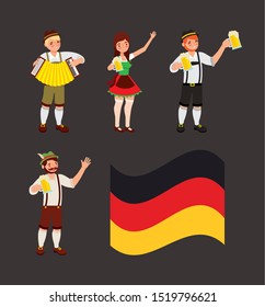 Oktoberfest celebration illustration, beer festival design with set icons and custom people
