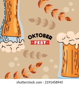 oktoberfest celebration lettering template with beers