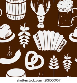 Oktoberfest celebration monochrome seamless pattern, vector background with attributes of festival