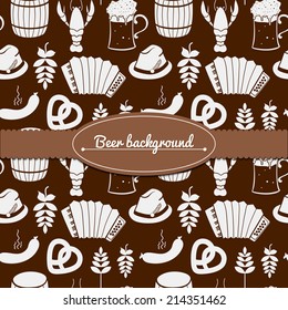 Oktoberfest celebration monochrome vector background with attributes of festival and ribbon with label for text