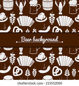 Oktoberfest celebration monochrome vector background with attributes of festival and central space for text