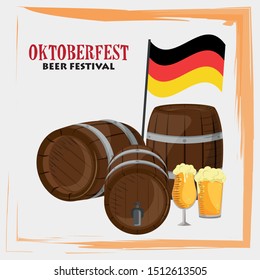 oktoberfest celebration poster with beer barrels vector illustration design