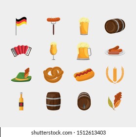 oktoberfest celebration poster with set icons vector illustration design