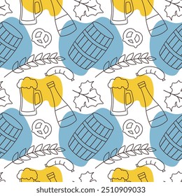 Oktoberfest Celebration Seamless Pattern with Flat Style Illustrations