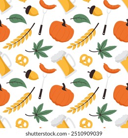 Patrón sin fisuras de la celebración de Oktoberfest con las Ilustraciones planas del estilo
