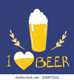 Oktoberfest celebration set, beer mugs, hand-lettered beer, oktoberfest holiday, wheat spikelets. For design packaging paper, textiles, stickers, cartoon illustration, vector drawing