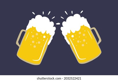 Oktoberfest celebration set, beer mugs, hand-lettered beer, oktoberfest holiday, wheat spikelets. For design packaging paper, textiles, stickers, cartoon illustration, vector drawing